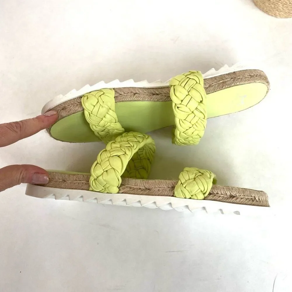 Marc Fisher Jaimee Lime Leather Slides Citron 7.5